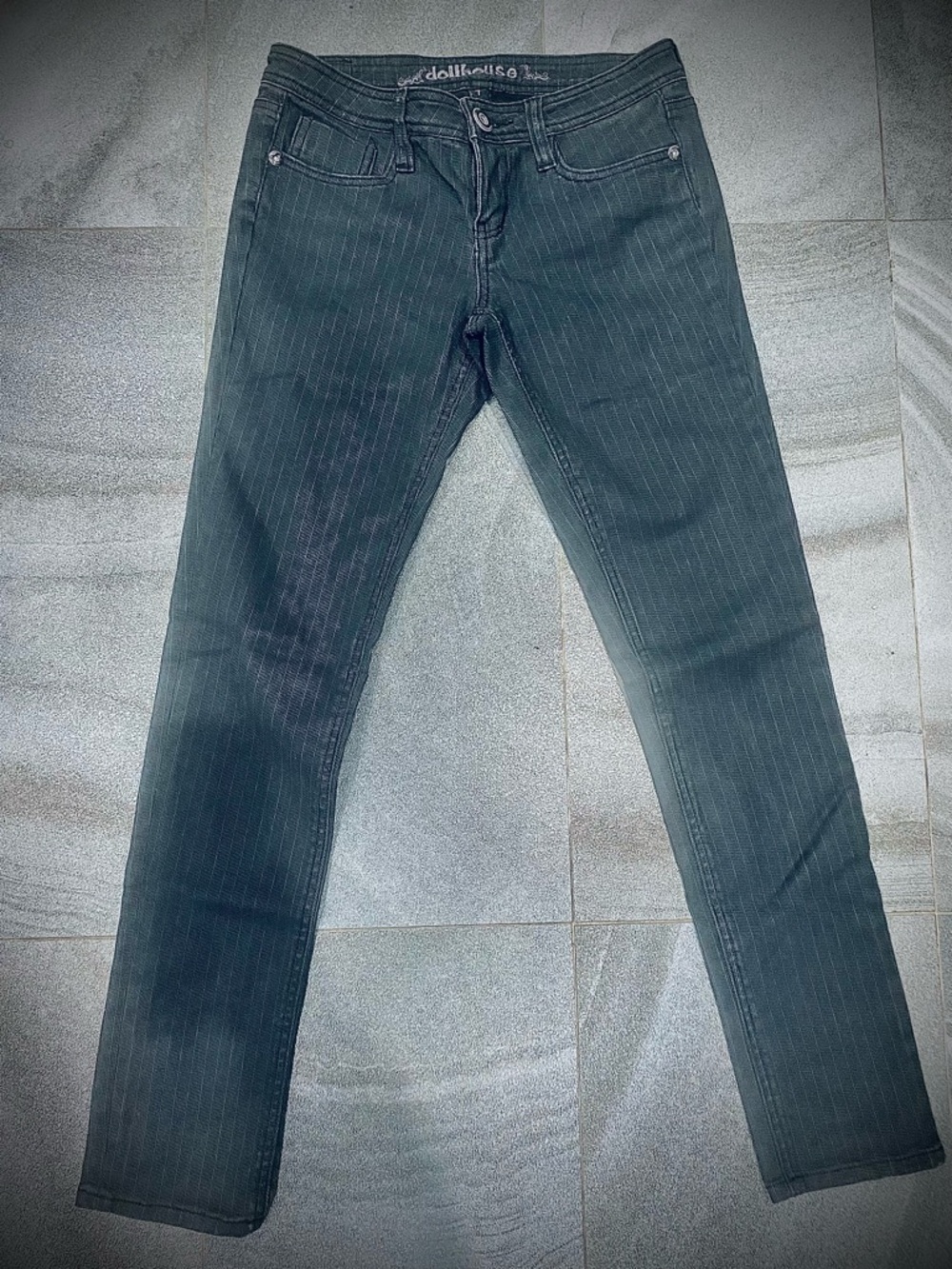 Vintage Dollhouse Women’s Black Subtle Pin Stripe Low Waist Jeans 90’s Sz 29x30
